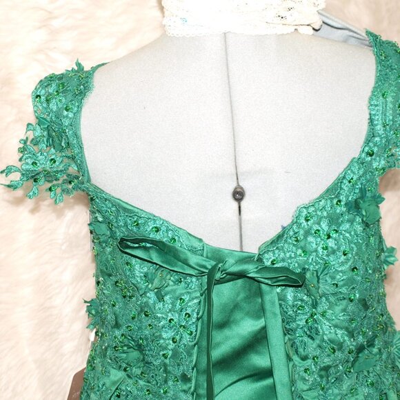 Green Floral Formal GOWN BY STACEES Size 16 NEW Short sleeve - Picture 6 of 13